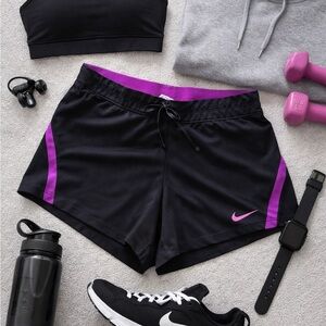 Nike Dri-FIT Running Shorts Women M Black Pink Gym Workout Athletic Training